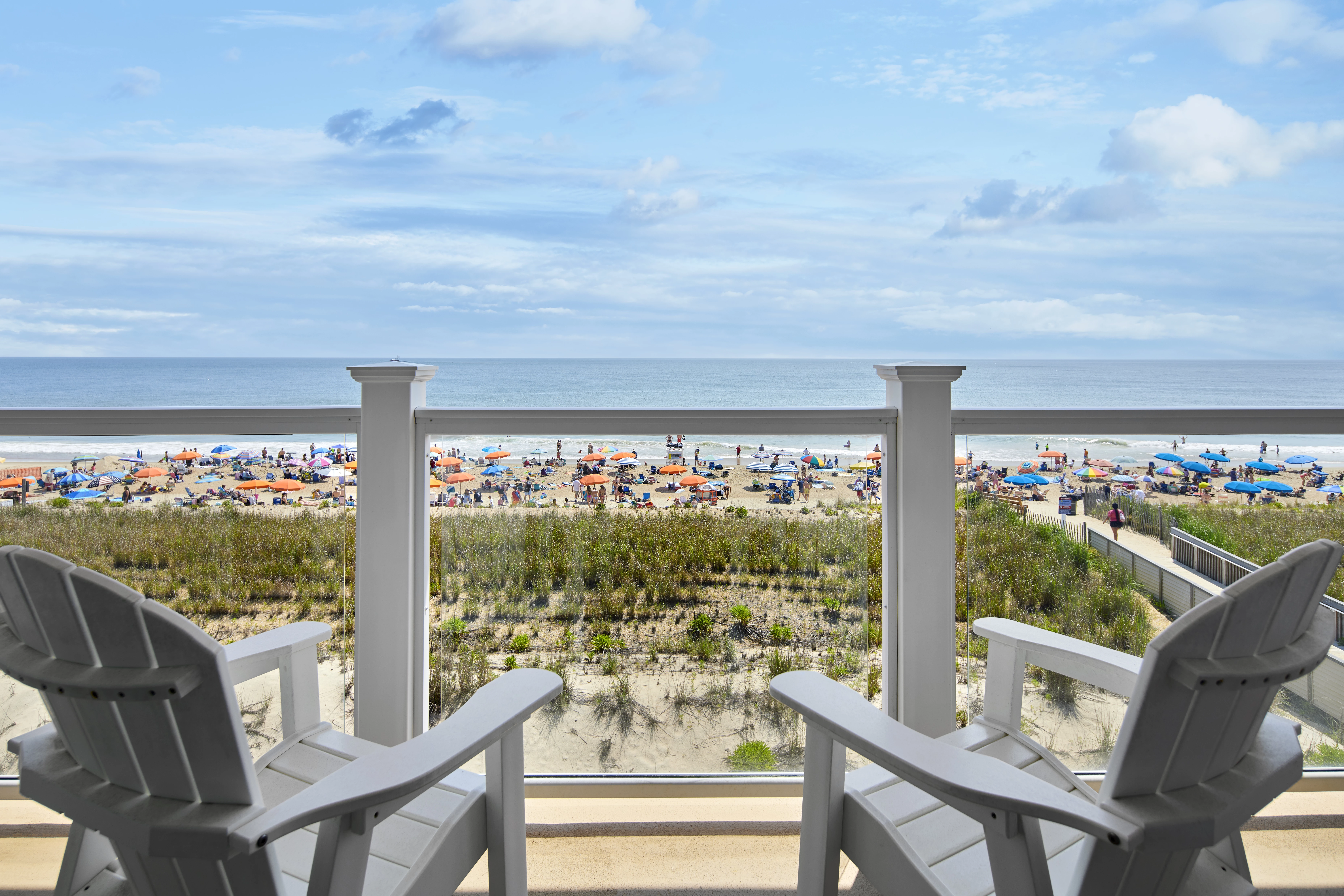 a view of a beach from a balcony