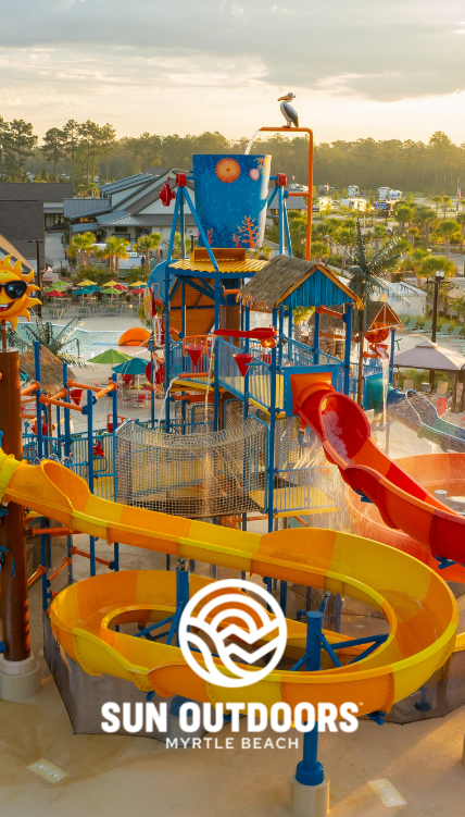 a water park with a water slide