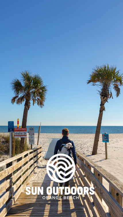 a man standing on a beach with palm trees and a wooden fence