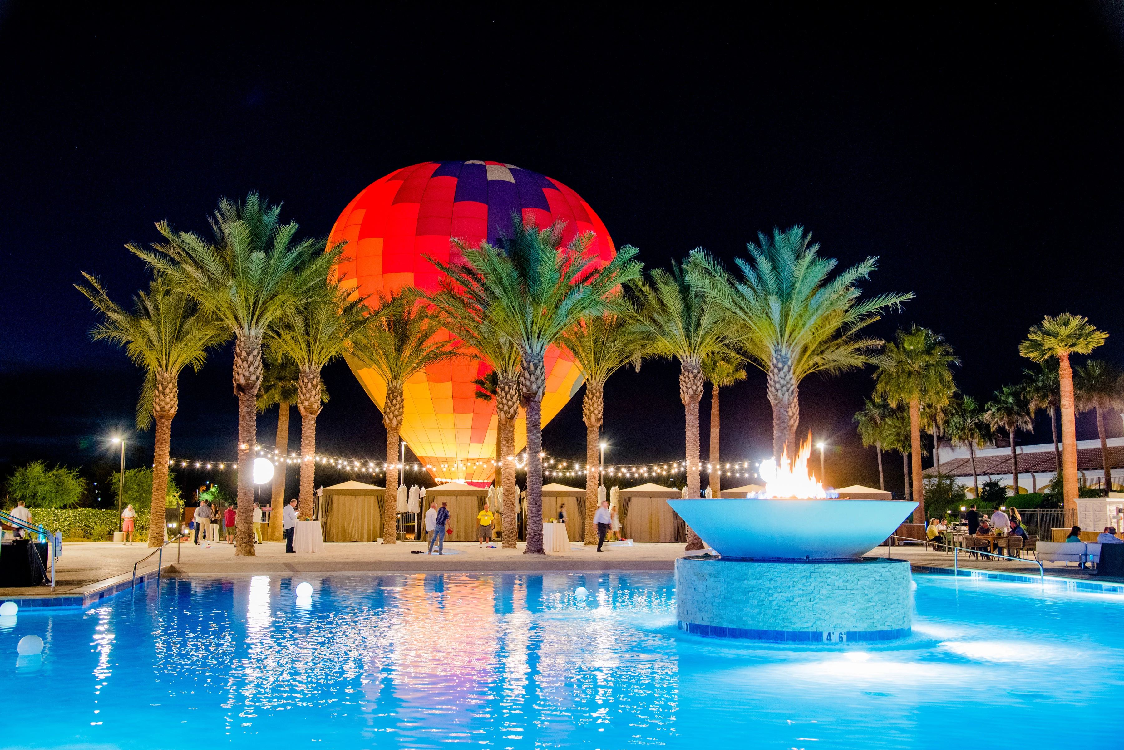 hot air ballon by the pool