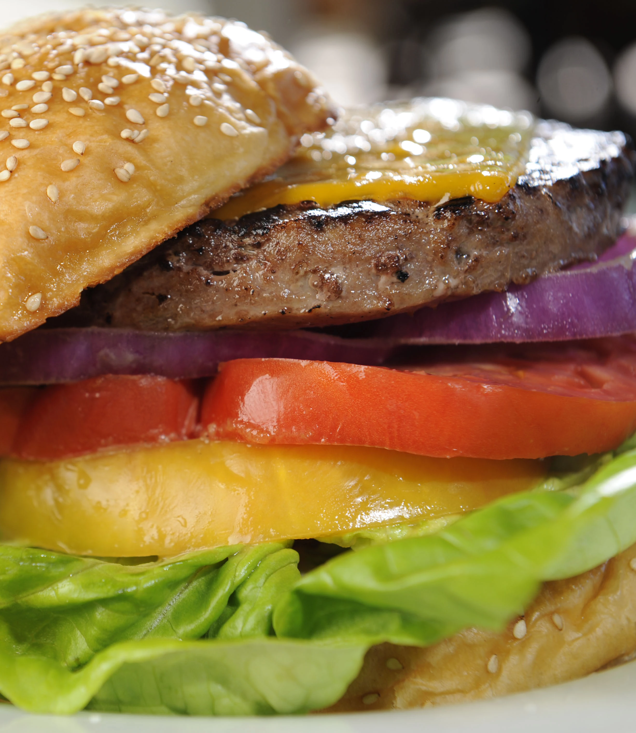 a close up of a burger