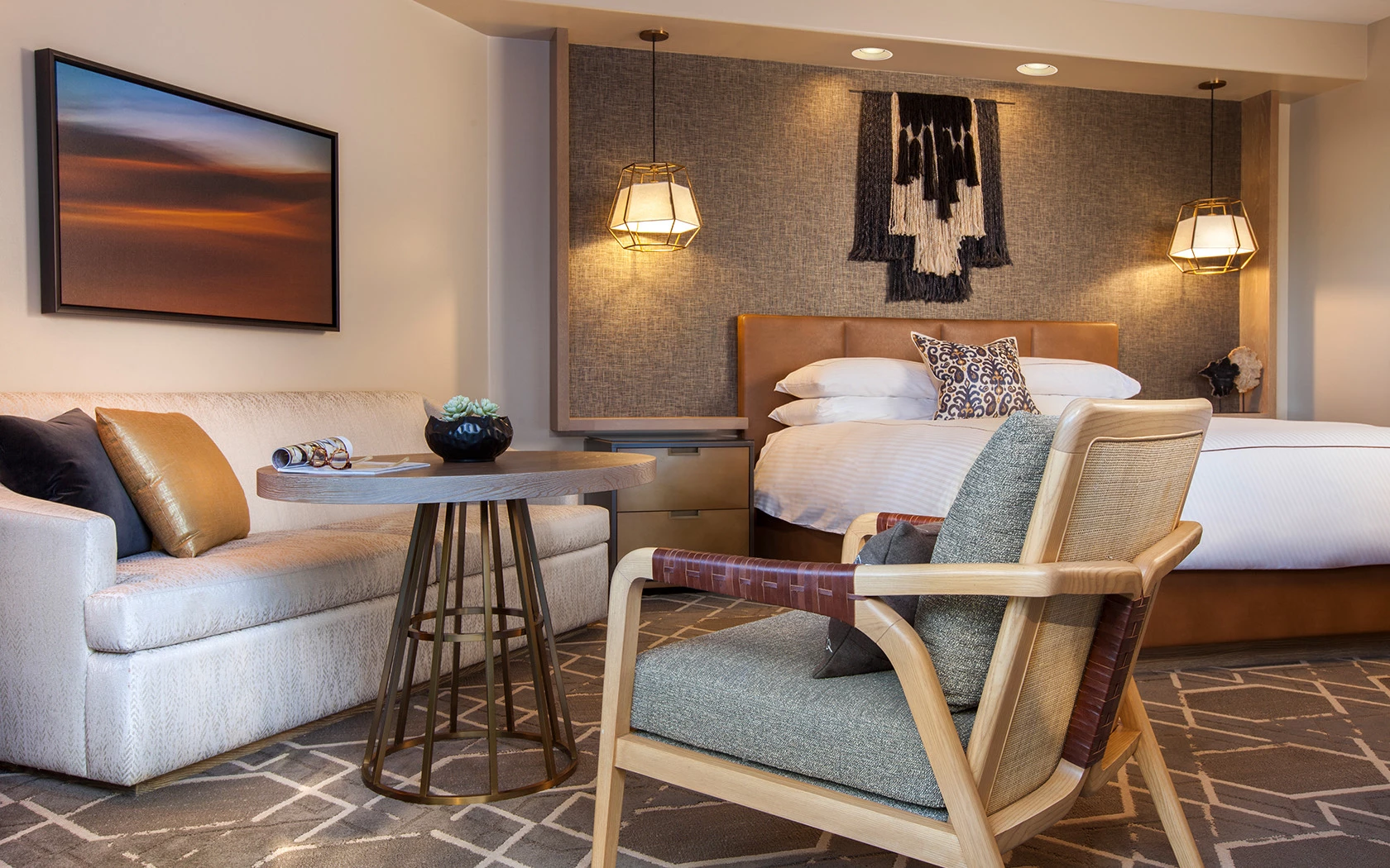 a room with a bed and a table