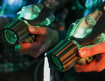 players holding their laser tag guns