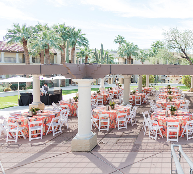 a group of tables set up outside