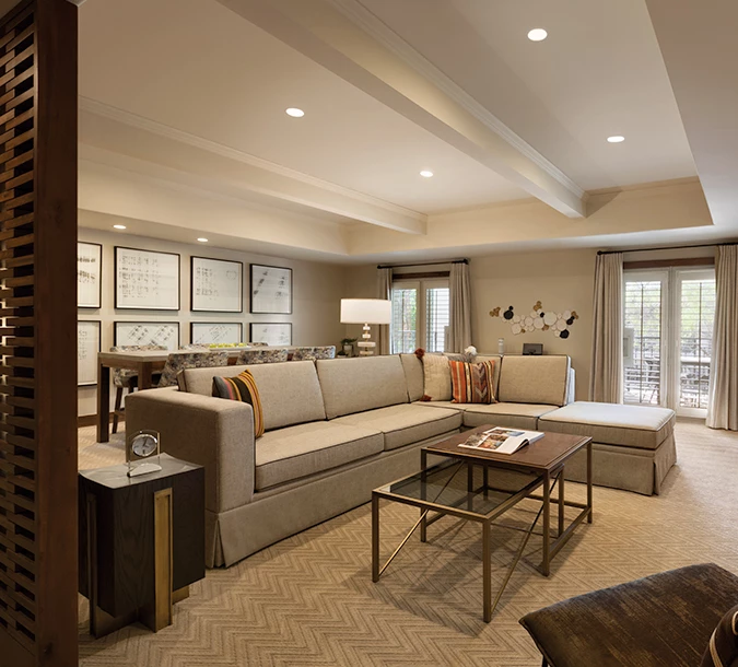 suite living room with a large sofa 