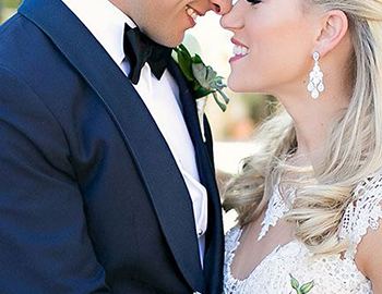 Closeup of smiling bride and groom 