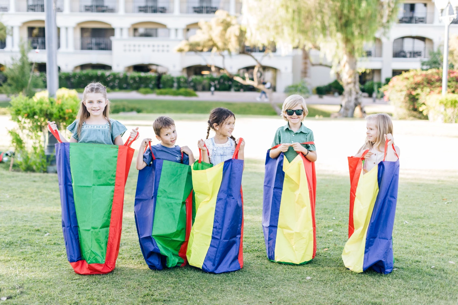 a group of kids playing in a bag