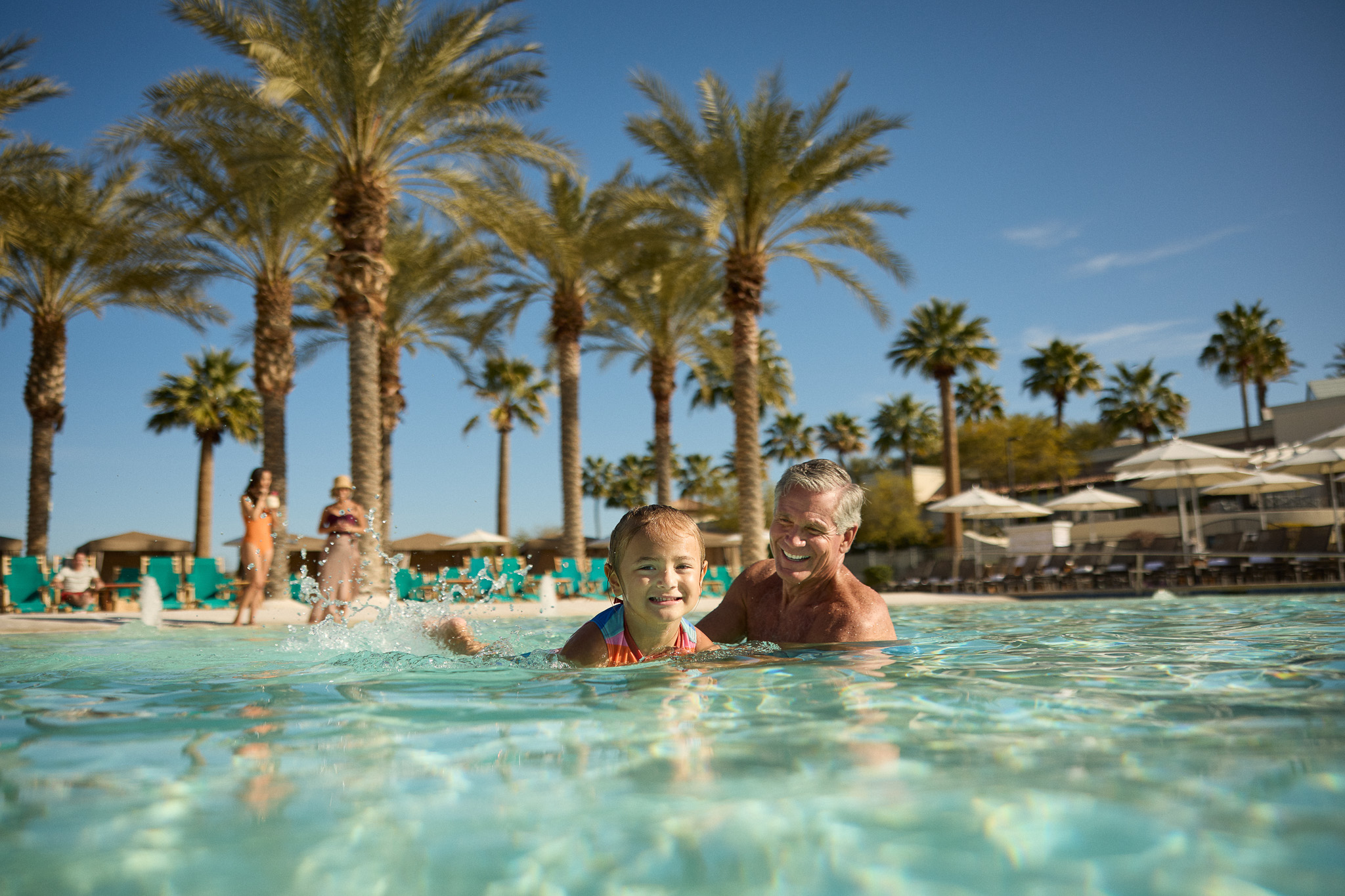 a group of people in a pool