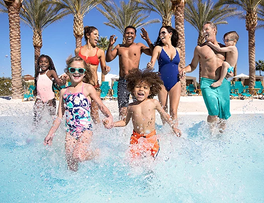 a group of people in a pool