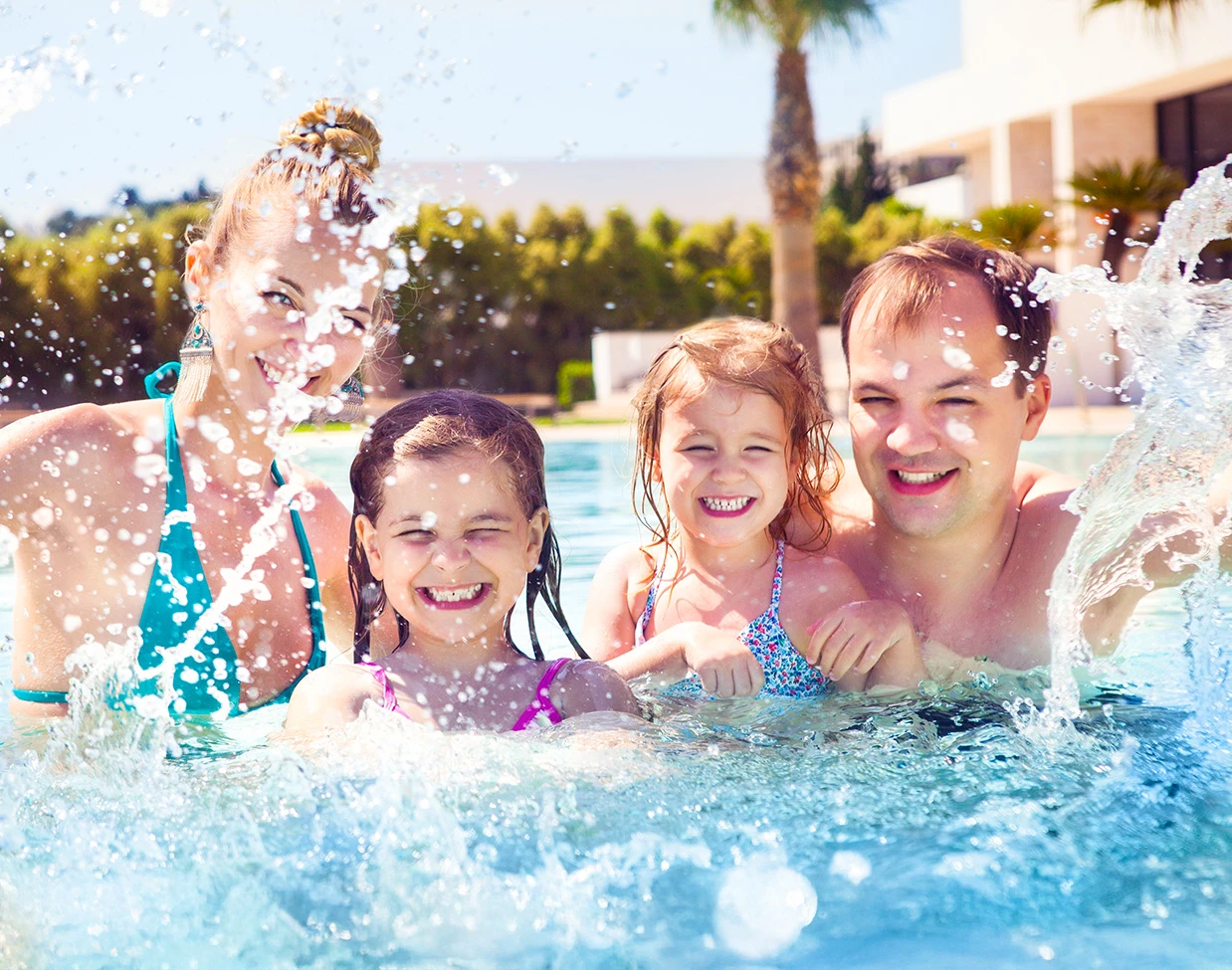 a group of people in a pool