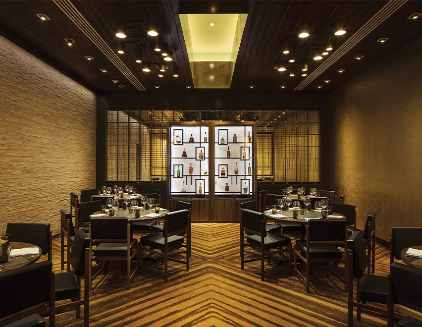 a room with tables and chairs