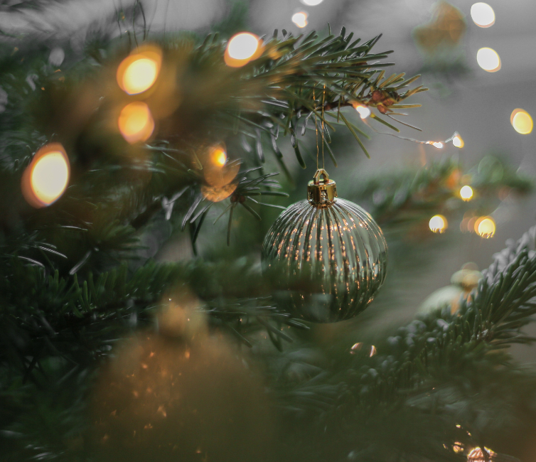 a christmas tree with ornaments and lights