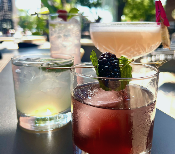 a group of drinks on a table