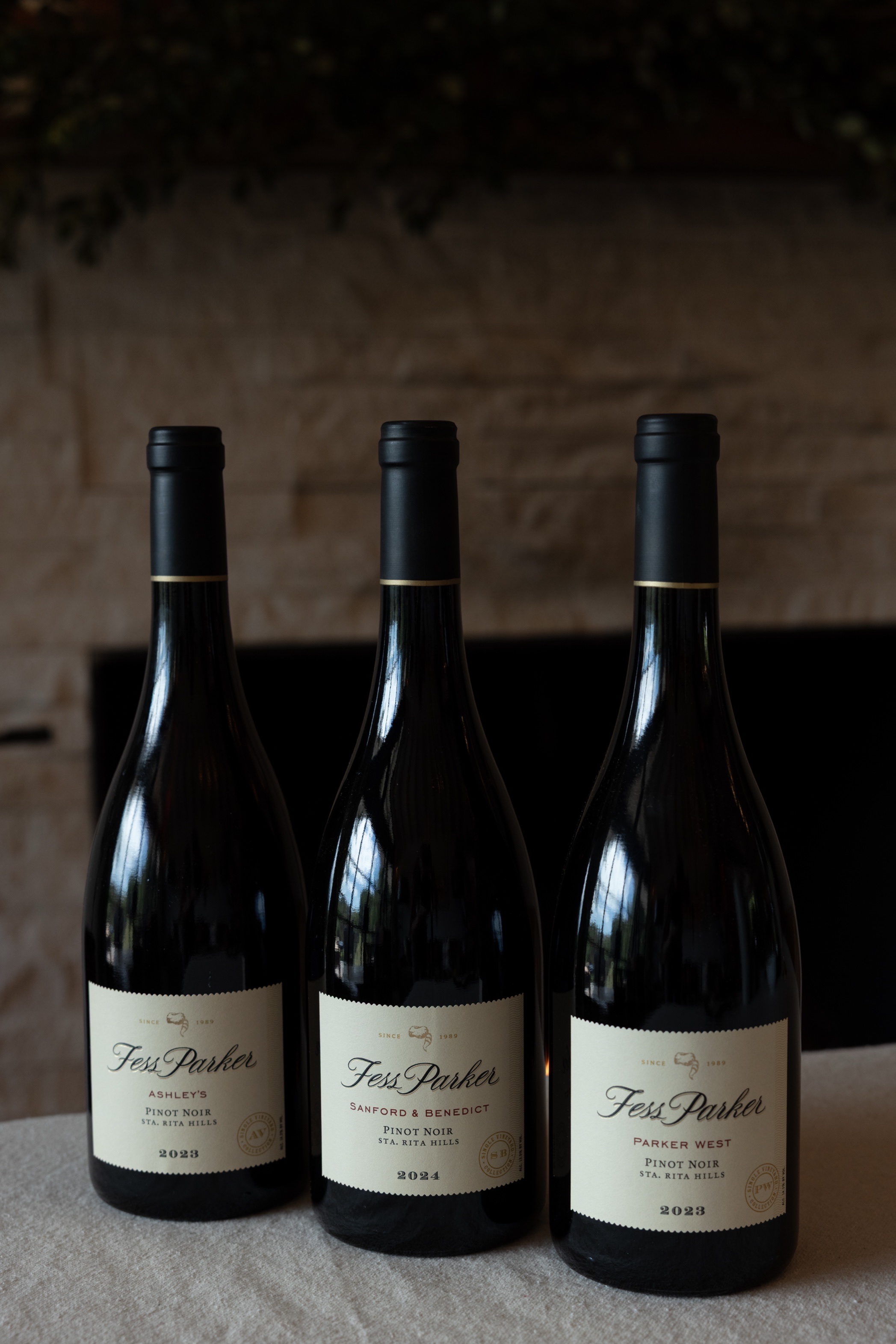 2023 Ashley's Pinot Noir, 2024 Sanford & Benedict Pinot Noir, 2023 Parker West Pinot Noir