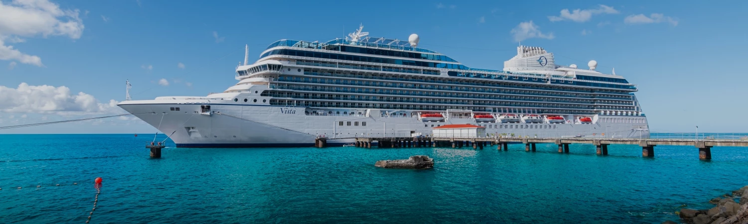 a large cruise ship docked in the water