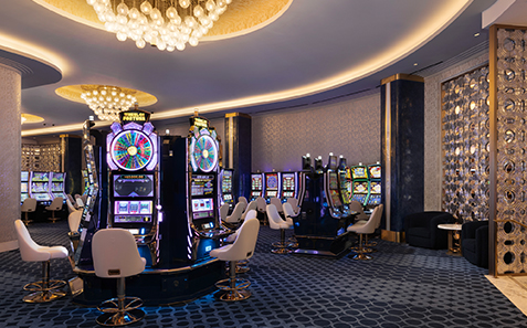 a room with a casino slot machine