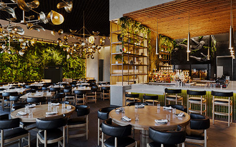 a restaurant with tables and chairs