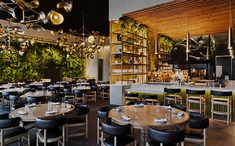 a restaurant with tables and chairs