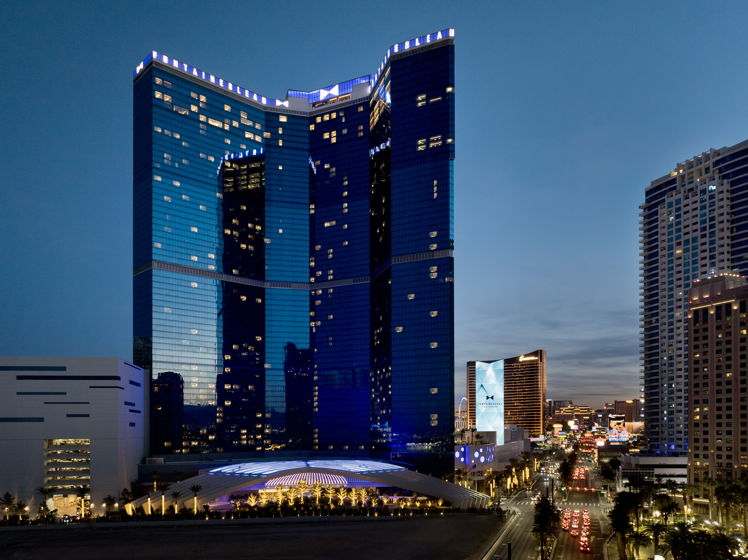 a tall building with lights on
