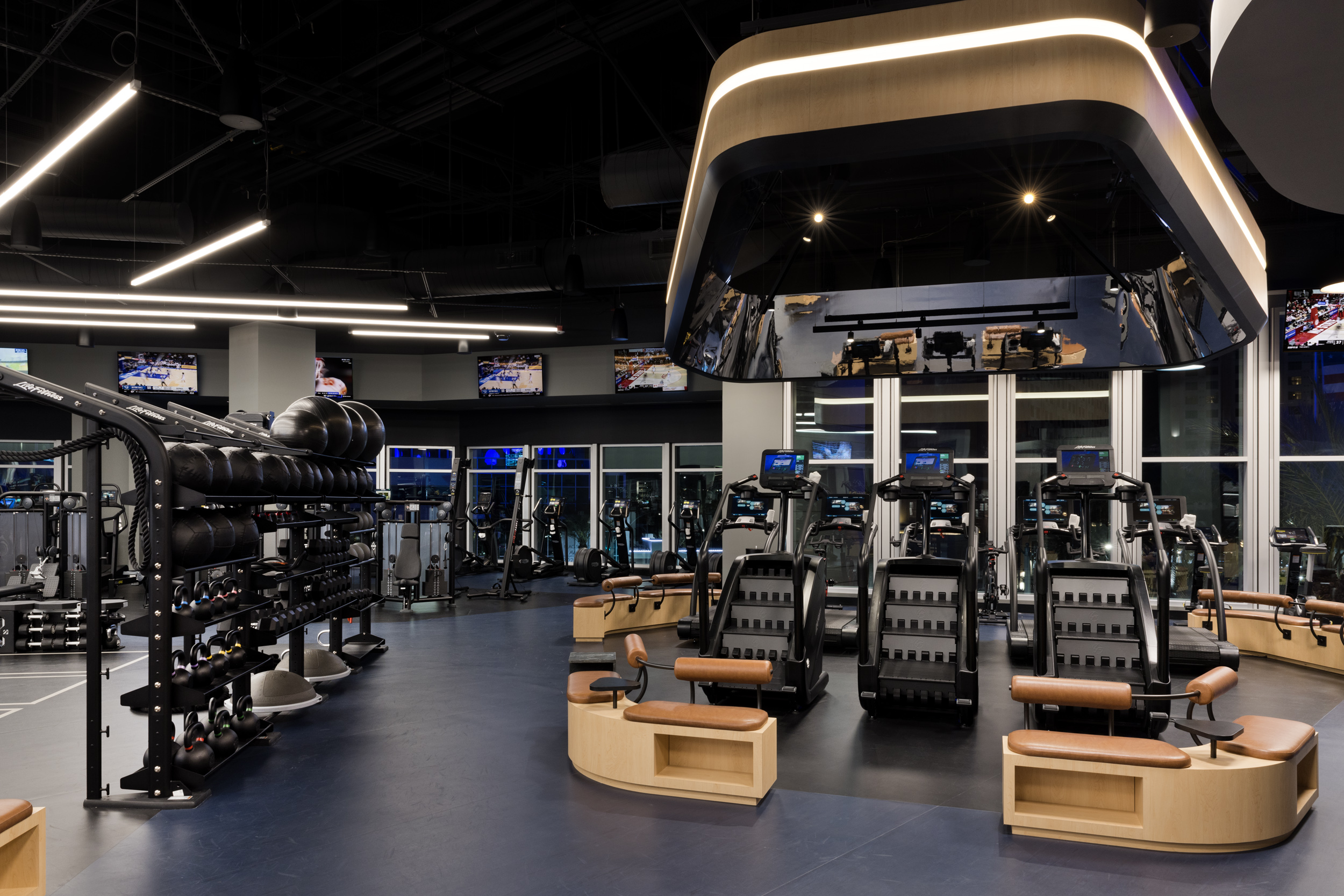 a gym with exercise equipment