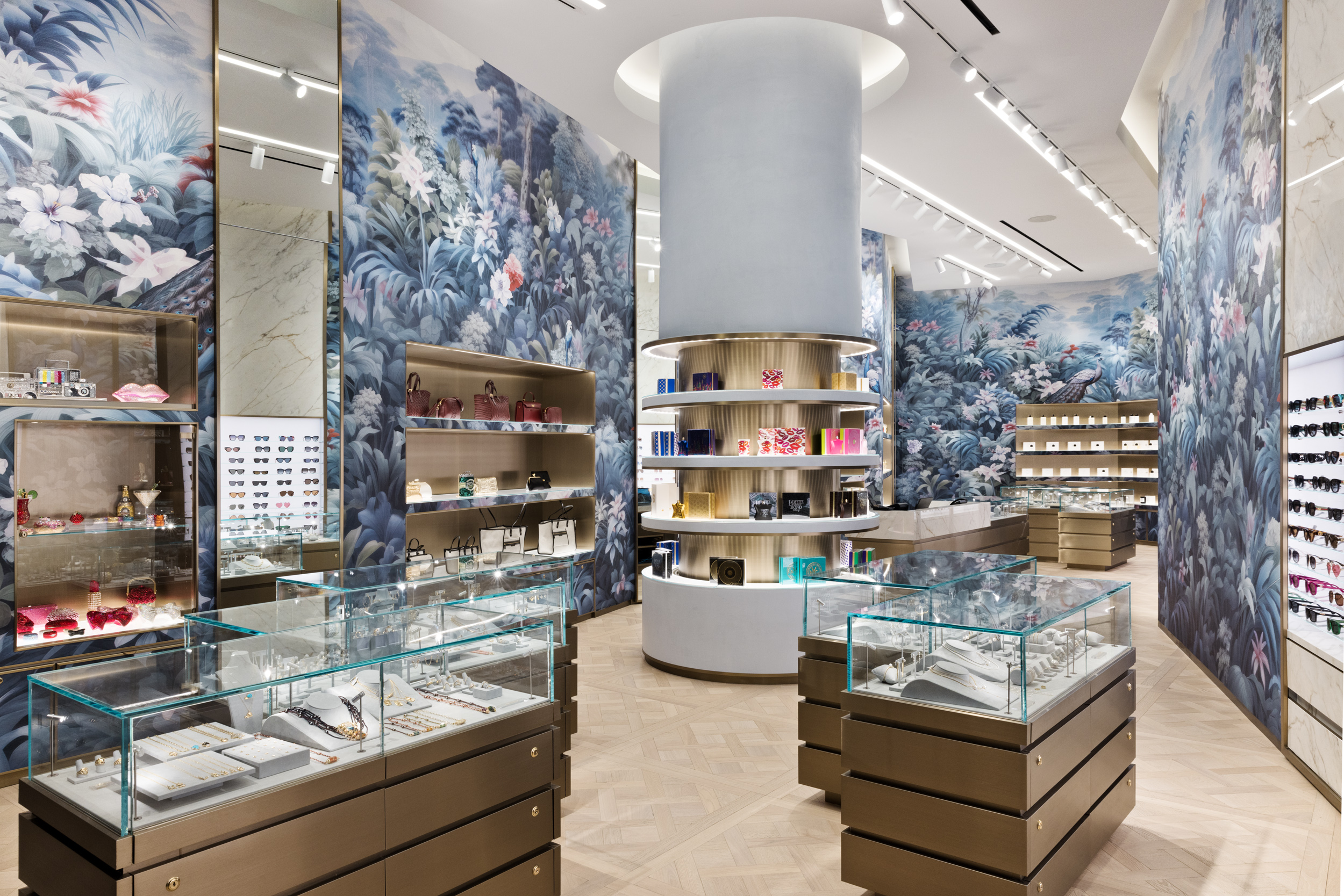 a store with display cases and jewelry
