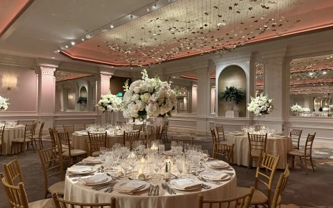 a room with tables and chairs