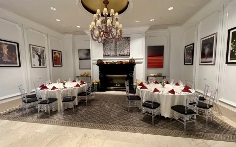 a room with tables and chairs