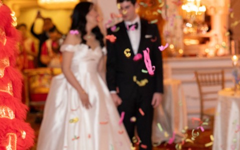 a man and woman in a wedding dress