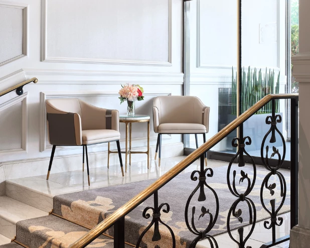 a room with chairs and a table