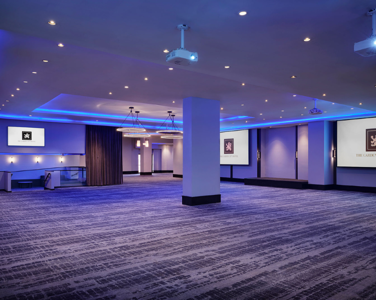 a room with a blue light