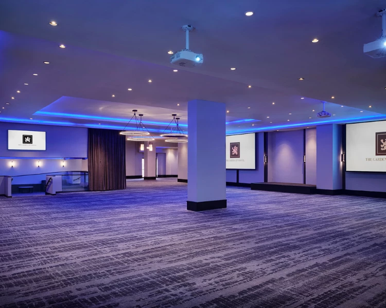 a room with a blue light