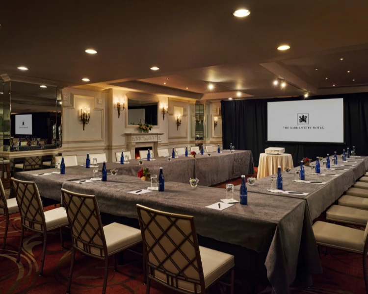 a large room with tables and chairs
