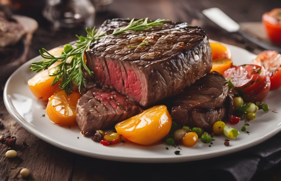 a plate of meat and vegetables