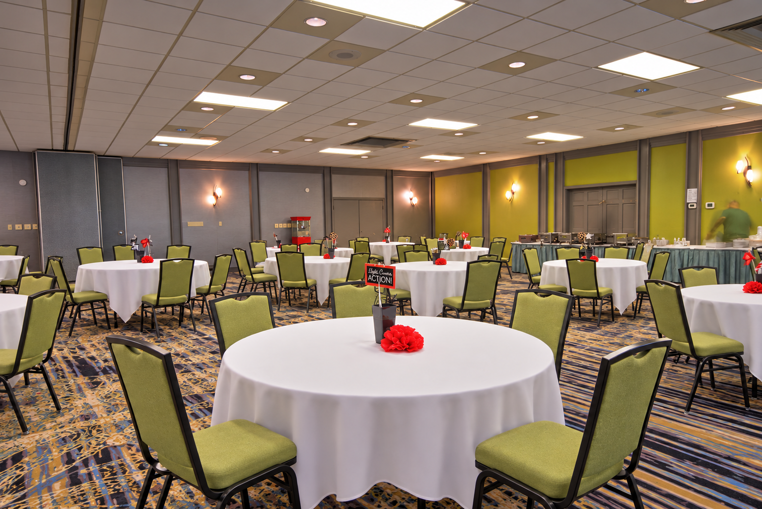a room with tables and chairs
