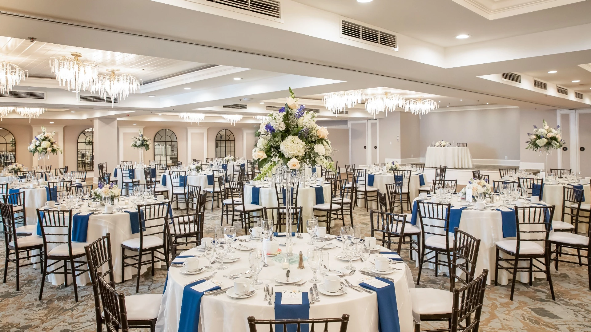 a room with tables and chairs