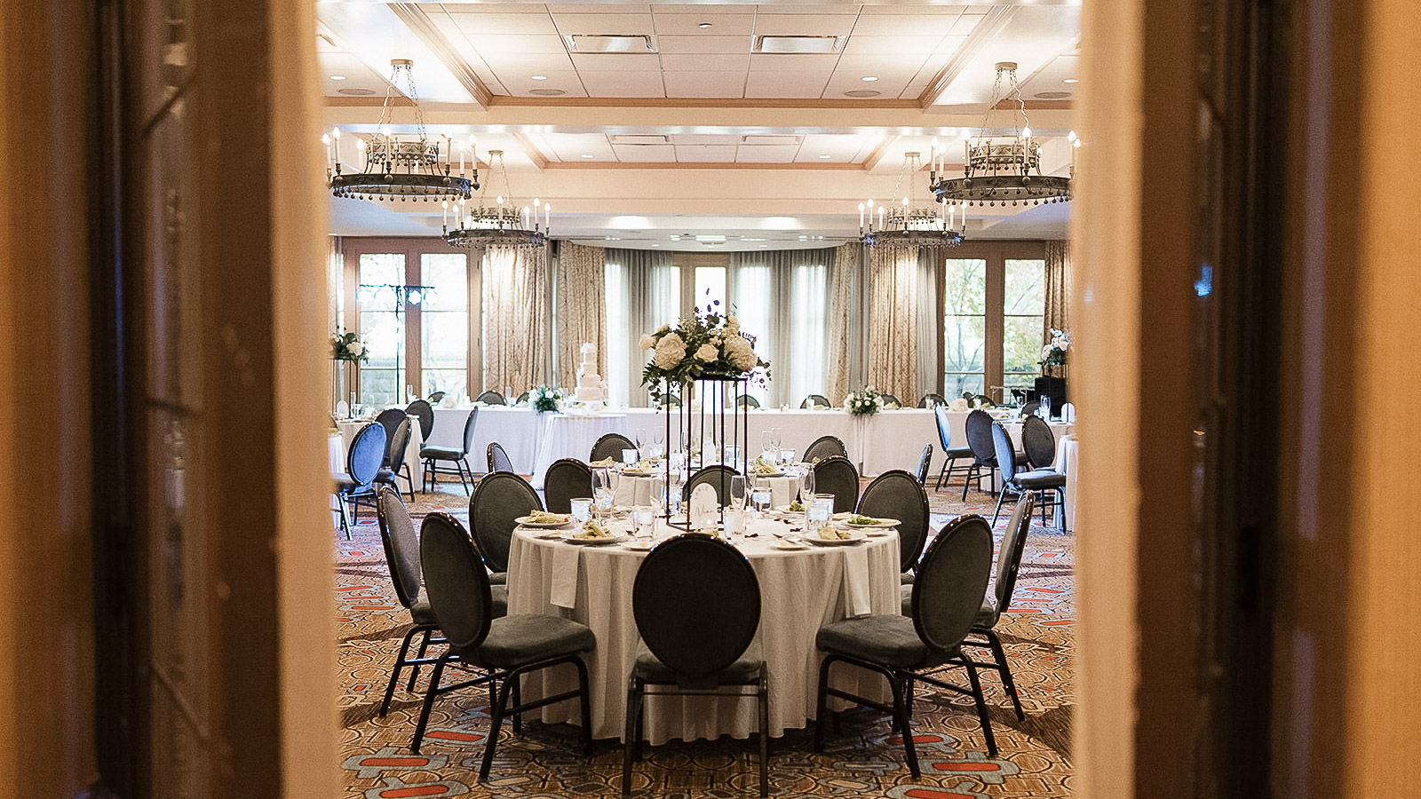 a room with tables and chairs