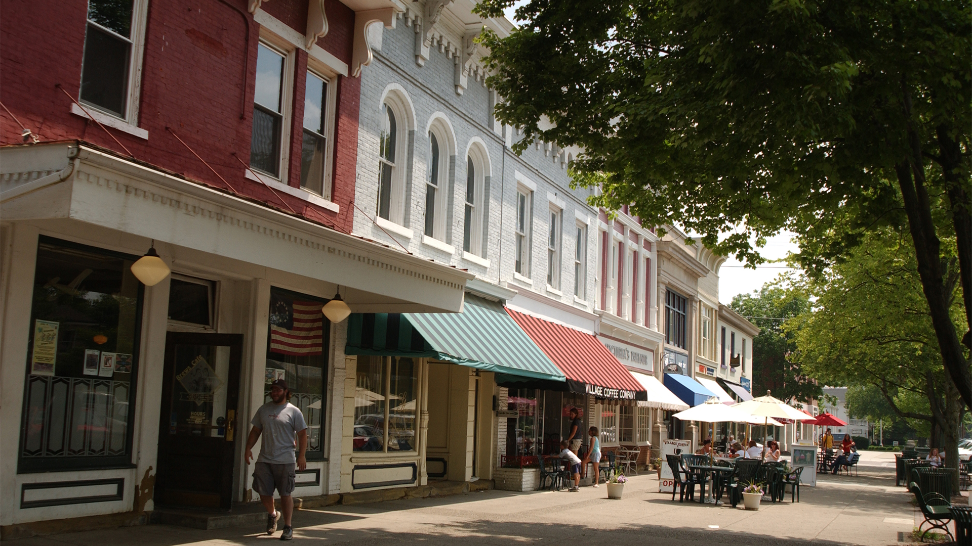 a street with people walking on it
