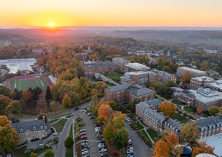 a sunset over a city