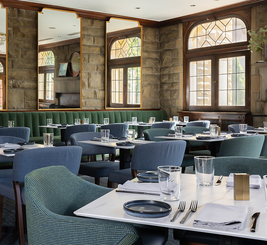 a room with tables and chairs