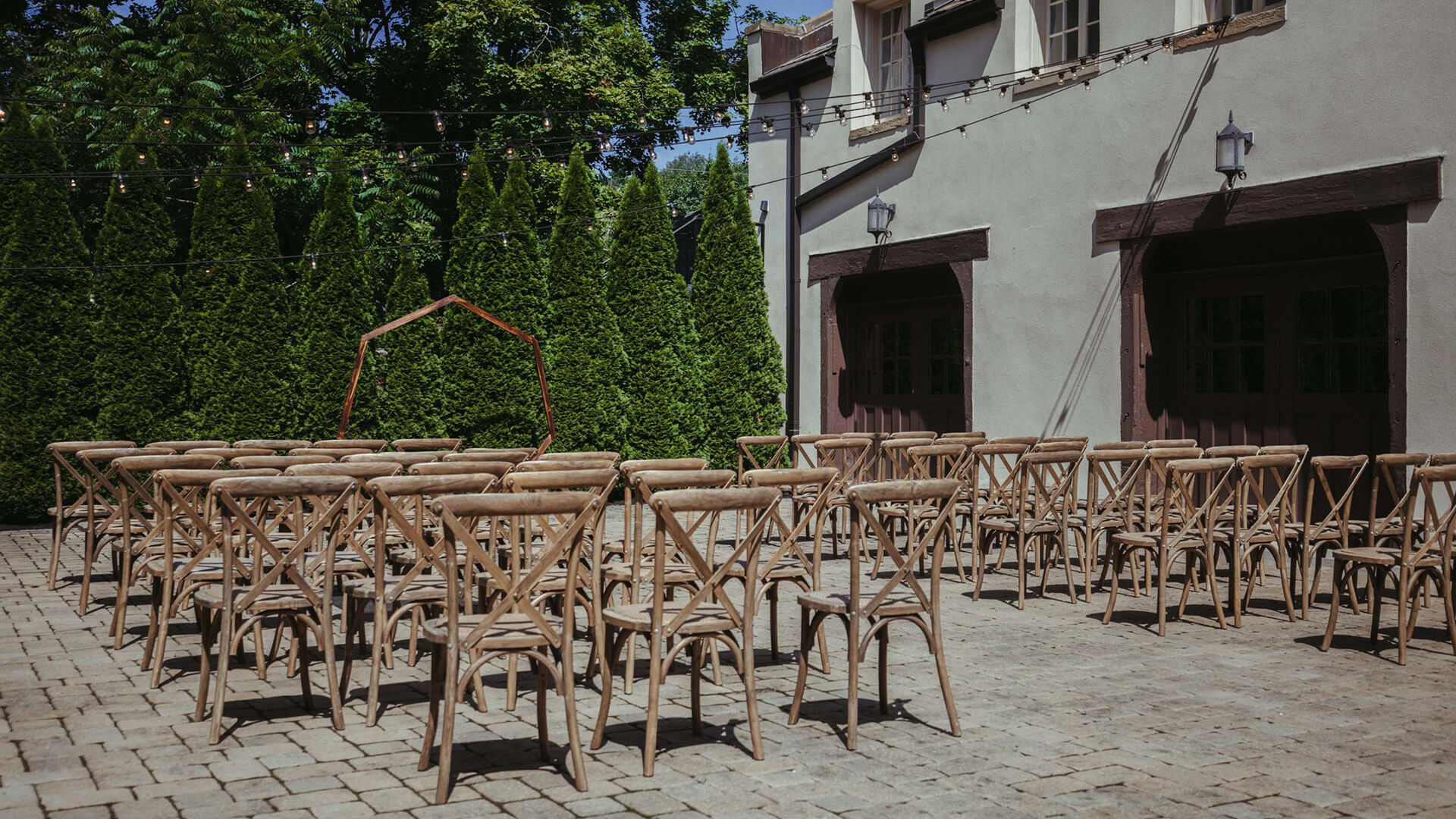 a group of chairs outside a building