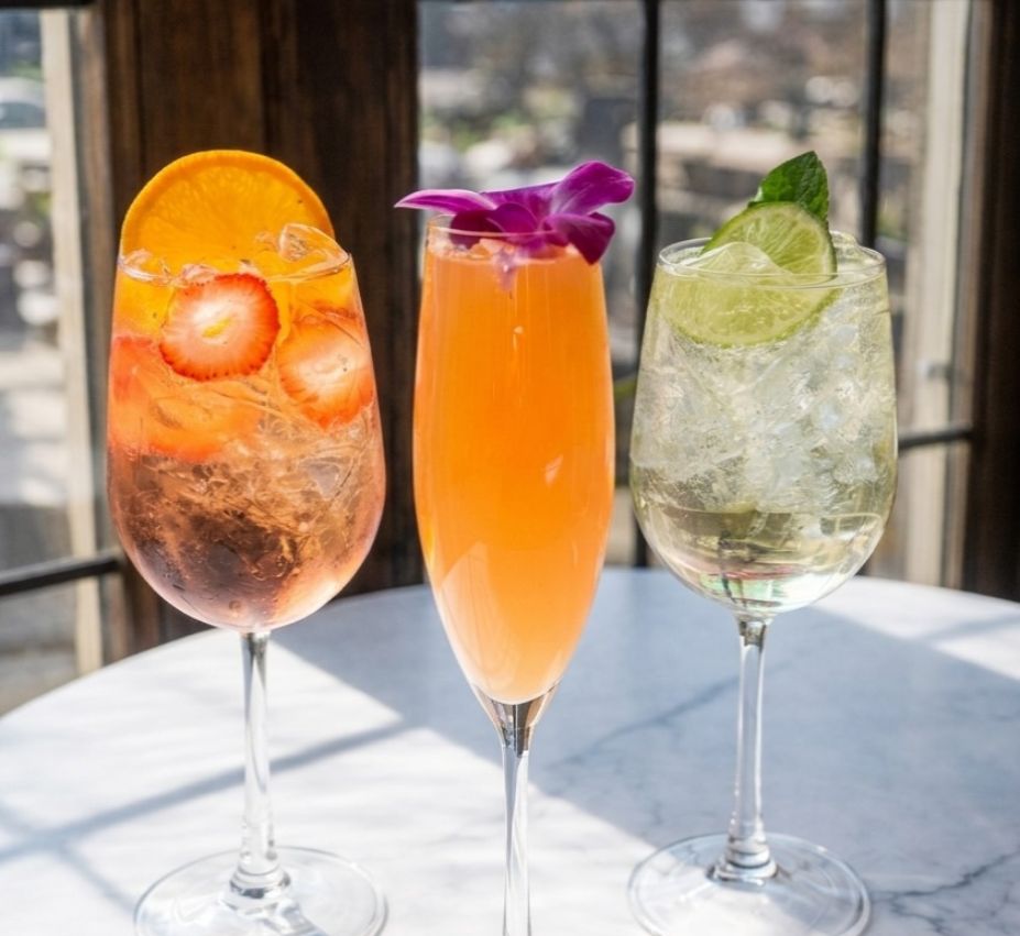 a group of drinks on a table
