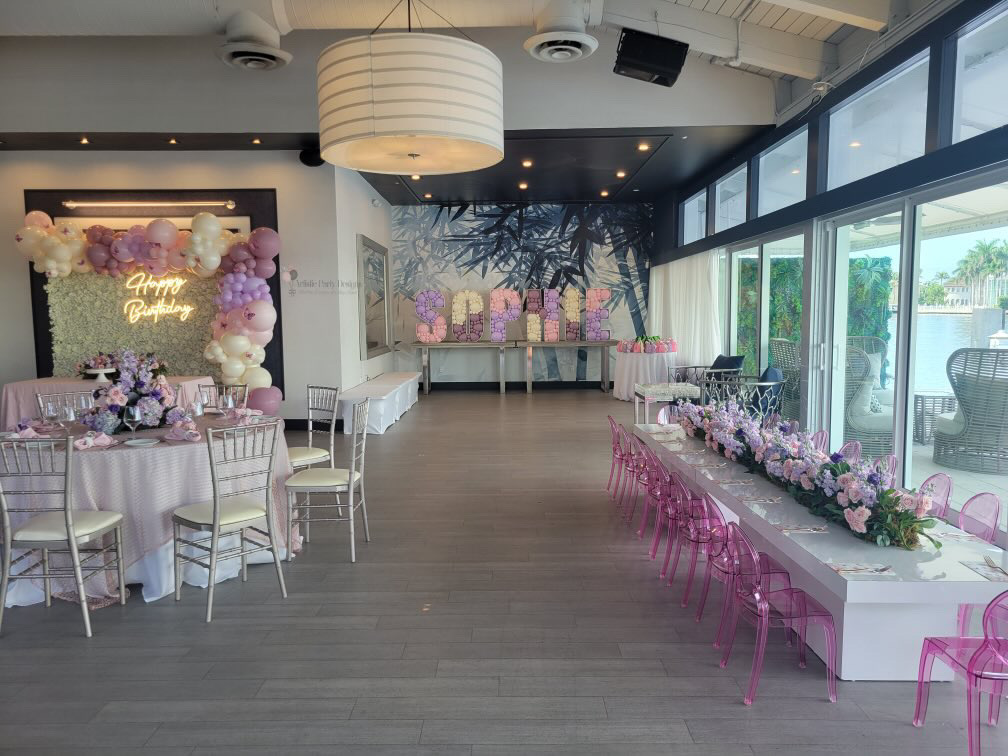 a room with tables and chairs