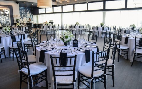 a room with tables and chairs