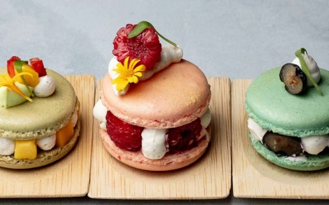 a row of colorful macaroons