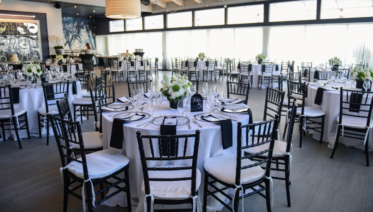 a room with tables and chairs