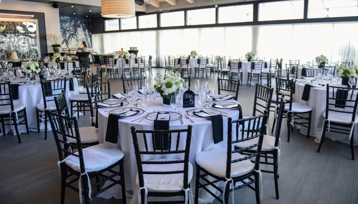 a room with tables and chairs