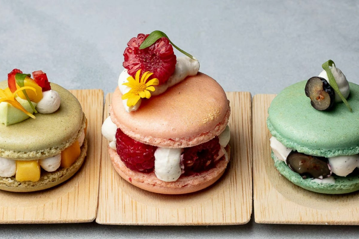a row of colorful macaroons
