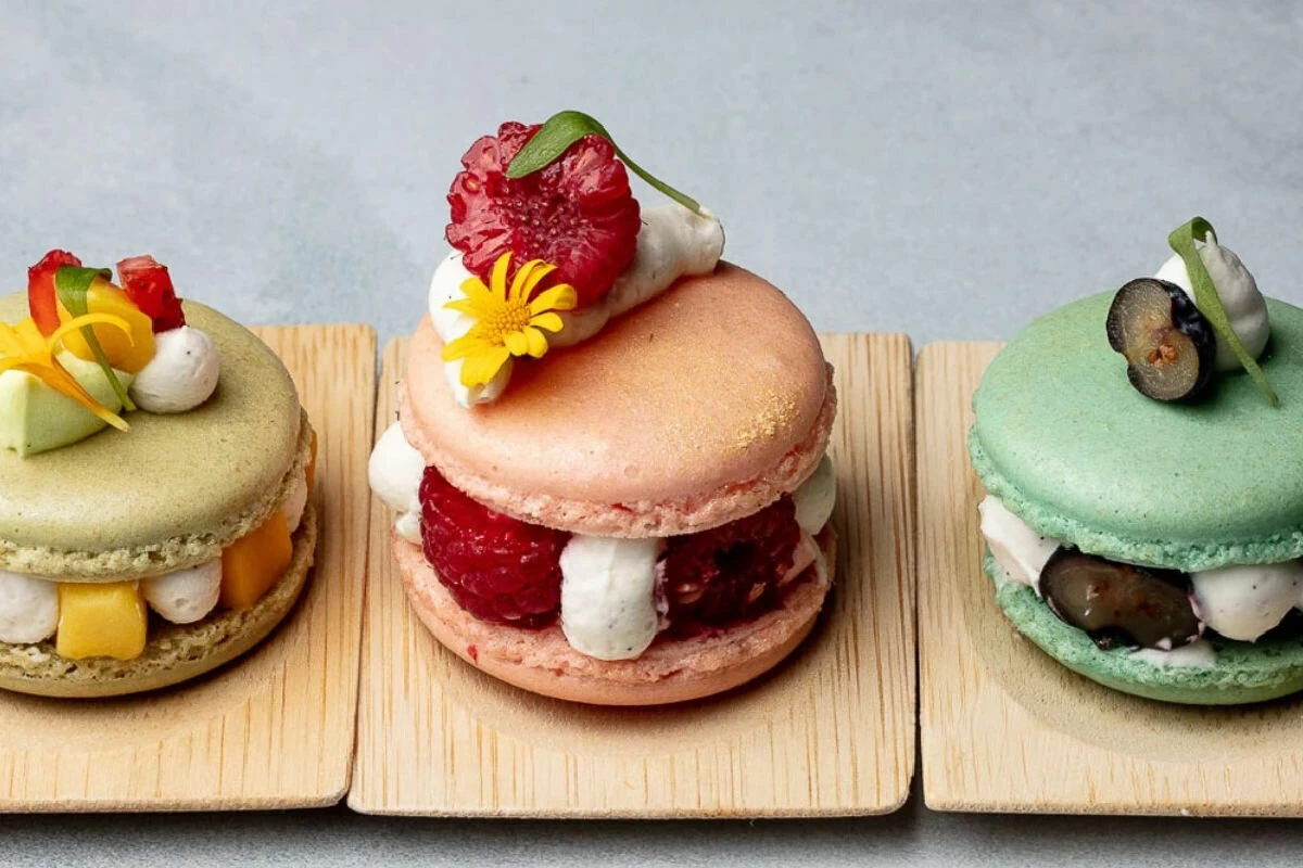 a row of colorful macaroons