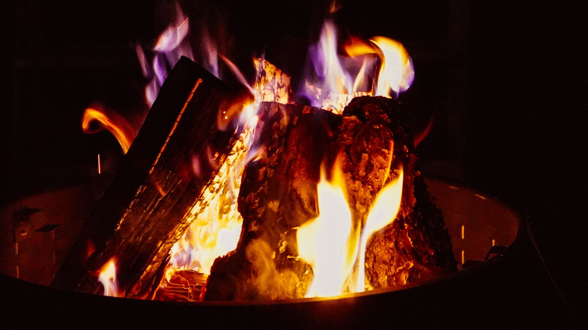 a fire in a fire pit
