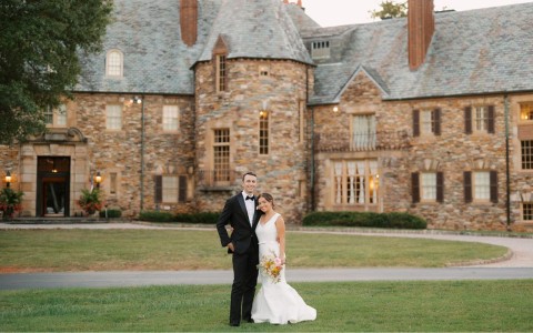 a man and woman in a tuxedo and a suit